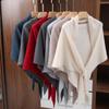 Women's 100% Cashmere Perforated Knit Shawl Wrap Casual Fashion Accessory Versatile Tie Front Winter Daily Outfit Poncho Scarf