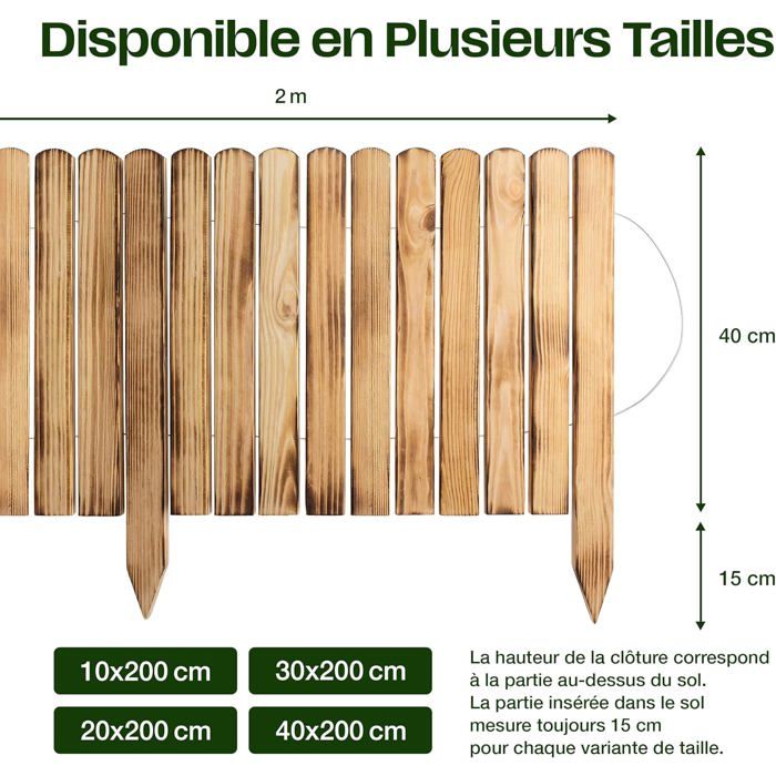 Bordure de jardin en bois - CREATIVE HOME - 200 x 40 cm - Pin naturel - Traitée anti-UV - Flexible modulable