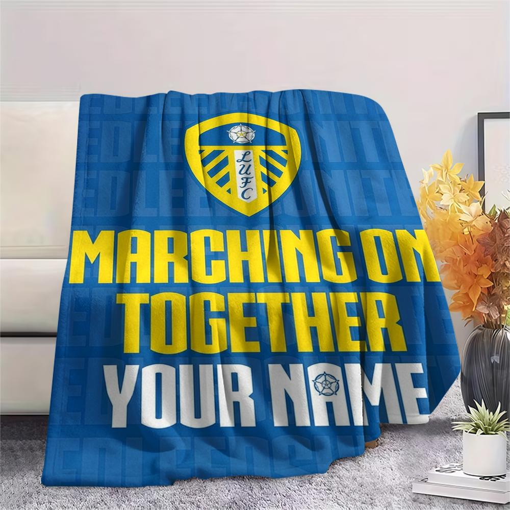 1PC Custom Name Leeds United Patterned Flannel Blanket Suitable For All Seasons for Home Decor Warmth and Comfort Gifts Holiday Present_xia