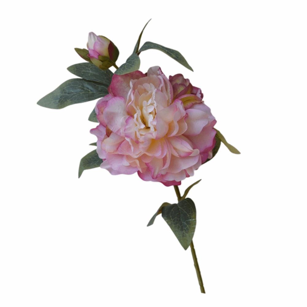 Silk Petals Simulation Peony Flower Green Lieaves Faux Flower Peony Artificial Flower Gift