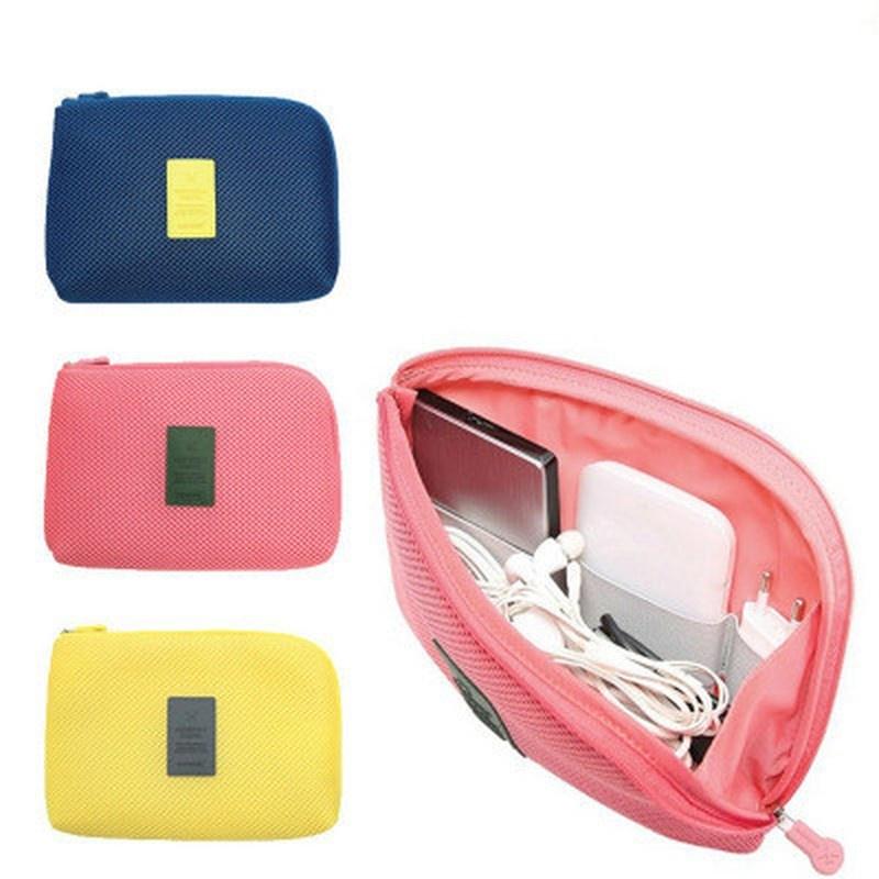 Travel Storage Bag for Digital Data Cable Charger Headphone Portable Mesh Sponge Bag Cosmetic Bag