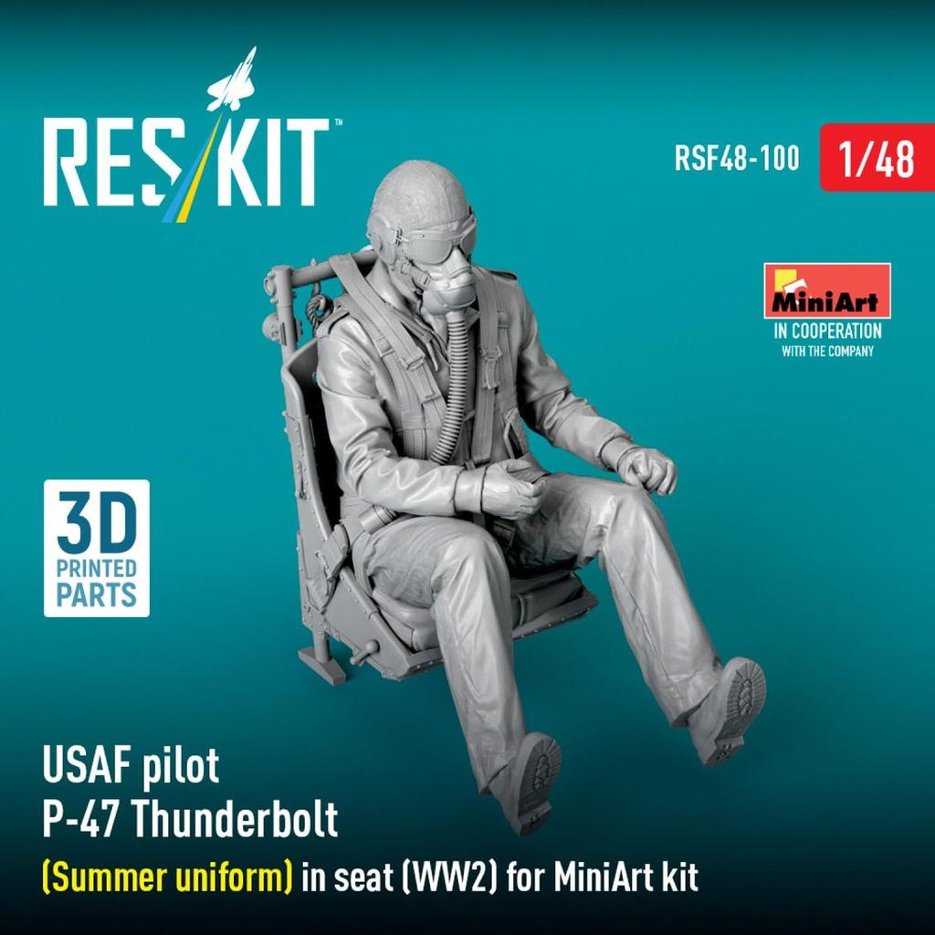 Reskit 1/48 P-47 Thunderbolt USAAF Pilot with Cockpit (Summer Uniform) 3D Printed Resin Model Kit RSKF48-0100