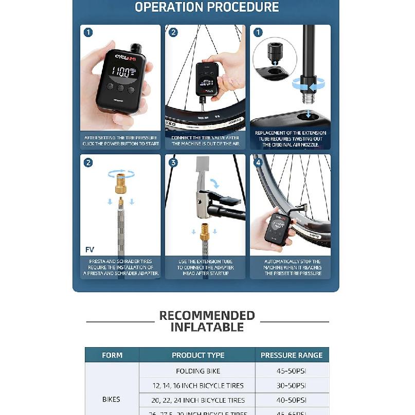 CYCLAMI 150 Psi Высоконапорный воздушный насос Электрический насос для накачки велосипеда Мини-портативный насос для велосипеда с цифровым дисплеем