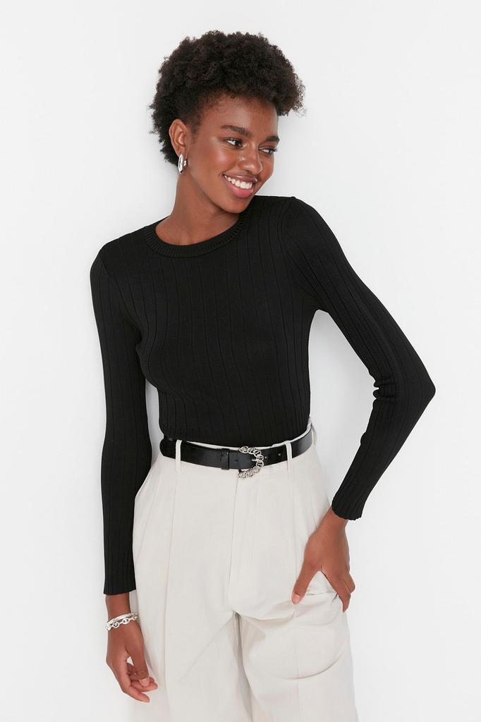 Женский Модный Стильный Свитер Оранжевый Базовый Трикотажный Свитер с Круглым Вырезом