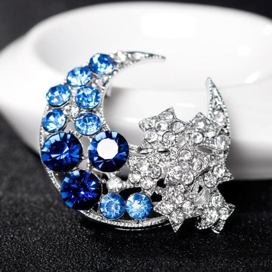 Temperament Moon Star Brooch Crescent Moon Brooch Pin Suit Pin Sparkling Half Moon Rhinestone