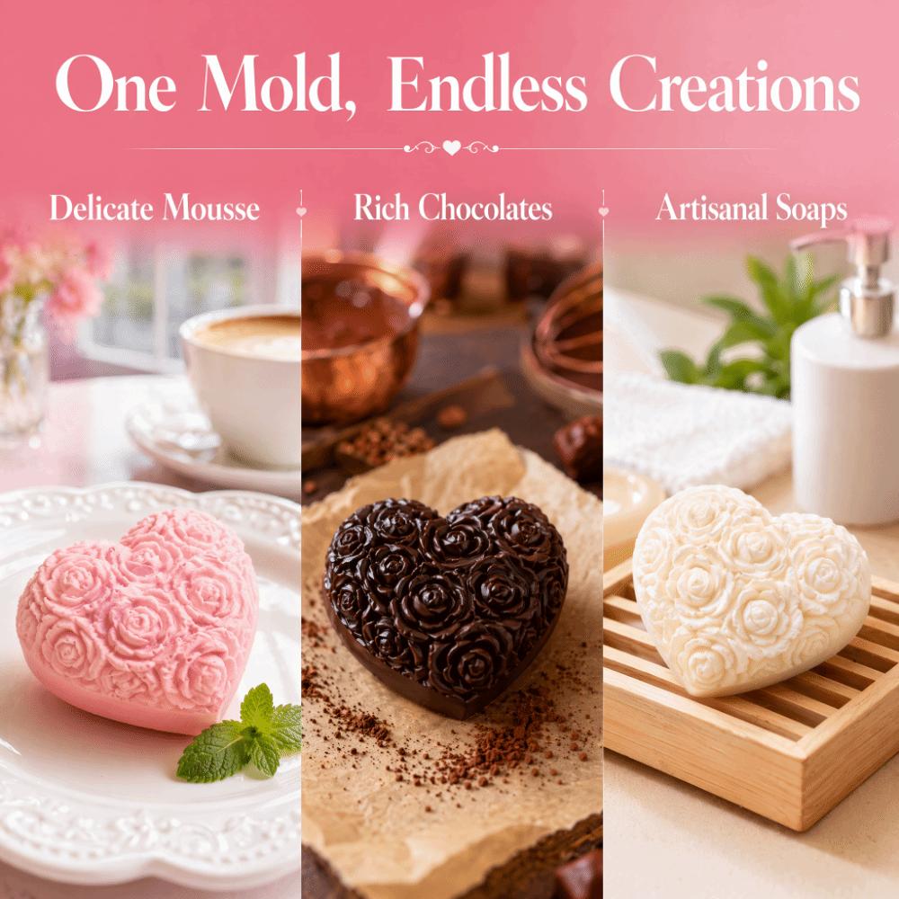 Rose Flower Shape Heart Shaped Mold Silicone Material Chocolate Mould Cake Decoration