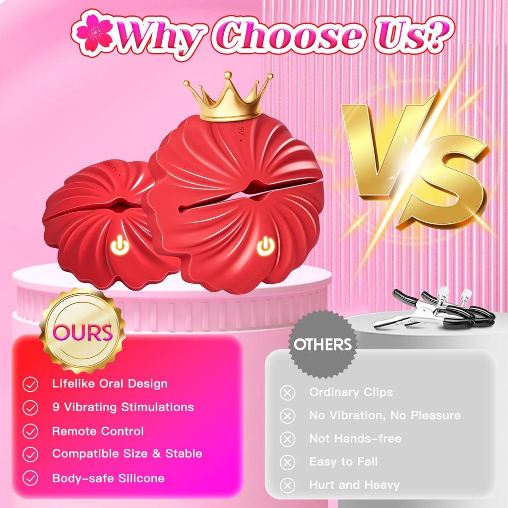 Nipple Vibrator Toy Nipple Clamps BDSM 9 Vibration Modes, Nipple G-Spot Stimulation, Adult Sex Toy Suitable for Women and Couples