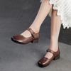Fashion 2025 Autumn New Retro Mom's Shoe Head Layer Leather Single Shoes Comfortable Round Head Women's Shoes