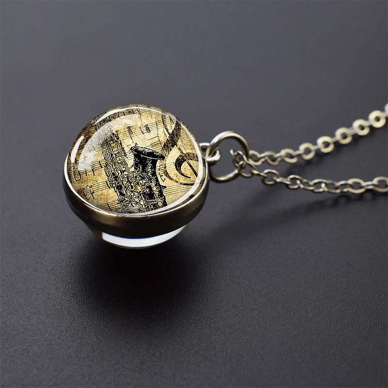 Ожерелья с музыкальными инструментами, фортепиано, гитара, кларнет, флейта, художественный стеклянный шар, кулон, музыкальная нота, ожерелье, женское музыкальное подарочное ювелирное изделие