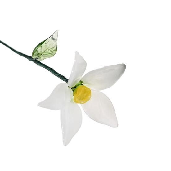 Handcrafted Glass Flower with Wire Stem Hand-Blown Colored Glaze Mini Floral Figurine Decoration Home Living Room Office Table Flower Vase Ornament