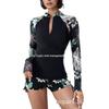 Women's Long Sleeve Printed Sun Protection Tankini: European & American Style, Conservative Split Swimwear