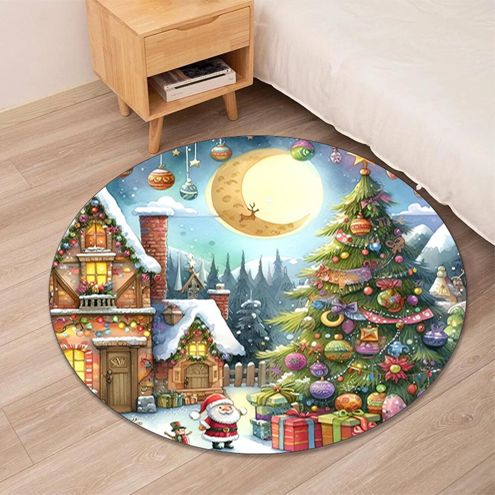 Christmas Street Printed Round Rug Carpet Chair Rug Area Rug Entryway Doormats,for Office Chair Living Room Bedroom Kitchen Room.