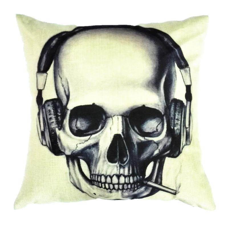 Skeleton Head Throw Pillow Cover With Linen Fabric For Home Decor And Living Room