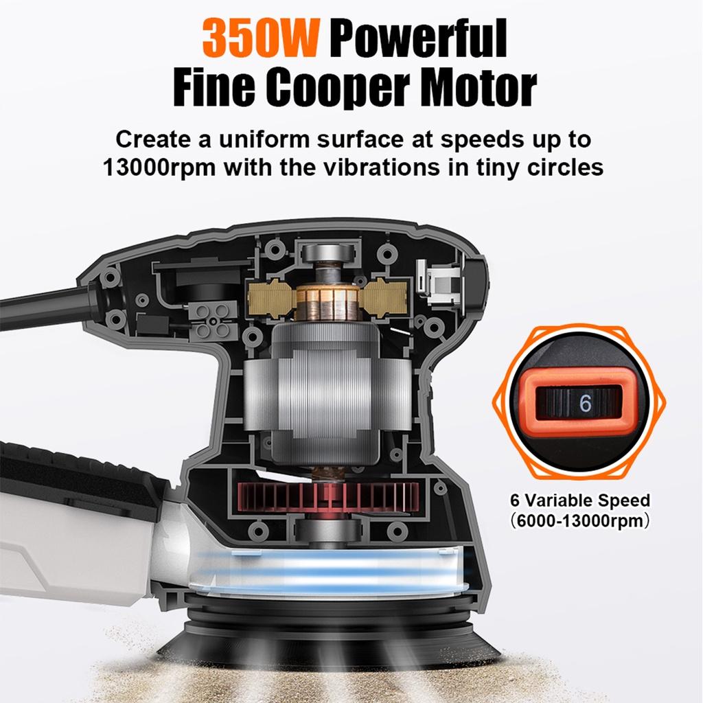 350 Вт Круглая эксцентриковая шлифмашина Электрическая шлифмашина для дерева Полировальная машина с 20 шт. 125 мм наждачной бумаги Пылесборник