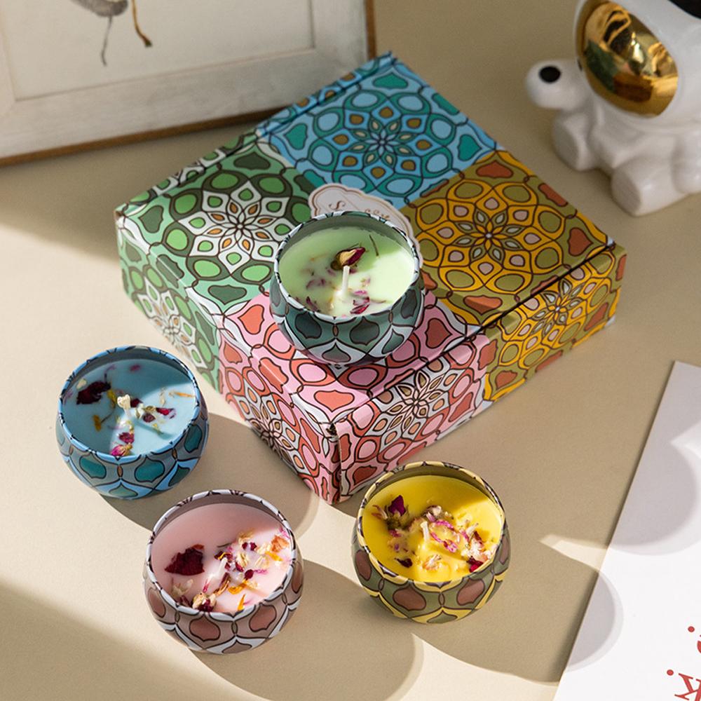 4Pcs Scented Candles Set, Soy Wax Candle In Metal Tin Aromatherapy Candles with Floral Scents Home
