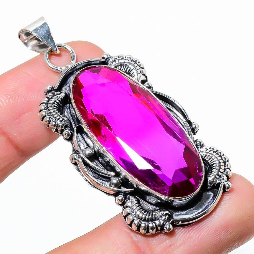 Natural Bi-Color Tourmaline Gemstone 925 Sterling Silver Pendant 2.25" B7n45