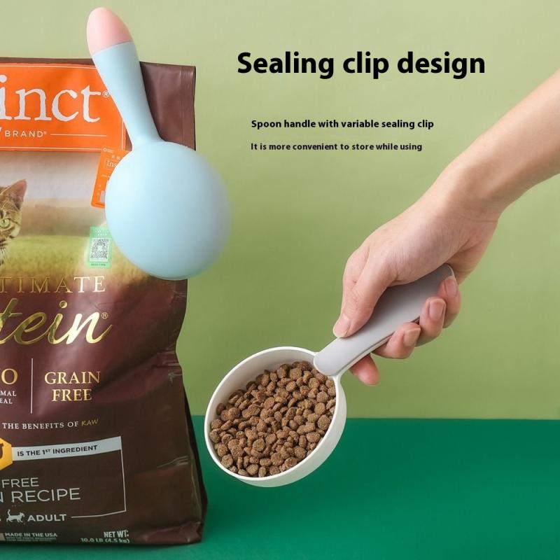 Лопатка для кормления питомцев Совок для кошачьего корма с зажимом для герметизации Многофункциональная пластиковая мерная ложка для корма для питомцев Специализированная мерная ложка для кормления питомцев