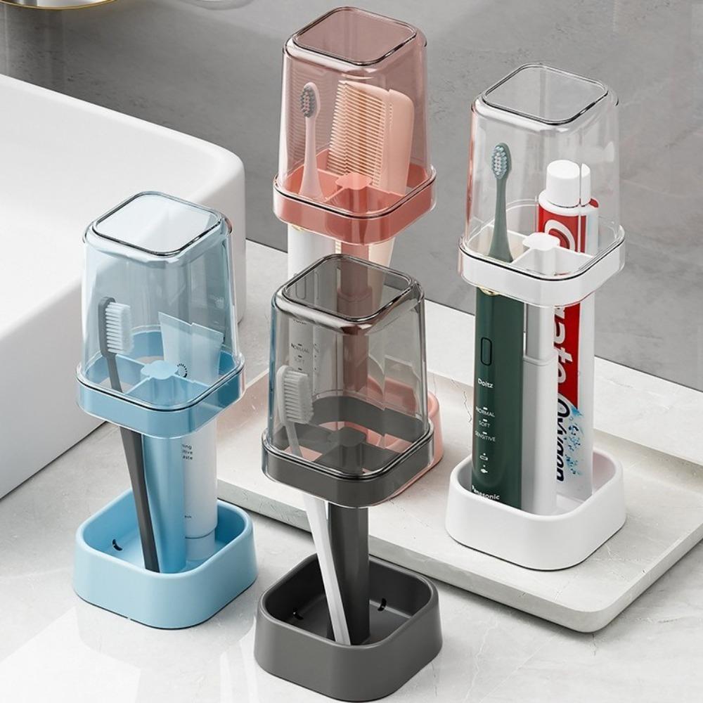 Adjustable Height Toothbrush Holder Dust Drainage Storage Box Toothbrush Organizer Bathroom