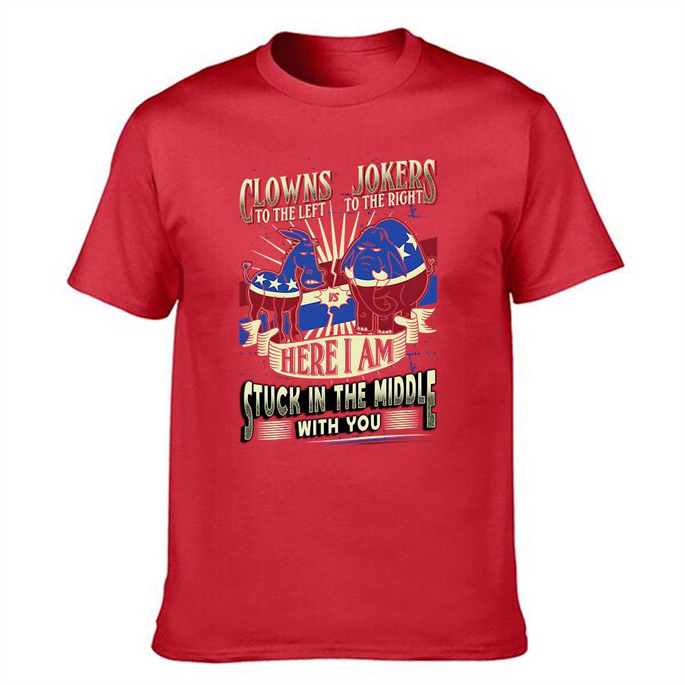 Unisexs Cotton Tshirt Clowns To The Left Jokers To The Right Stuck In The Middle With You Us Politics Themed Tee