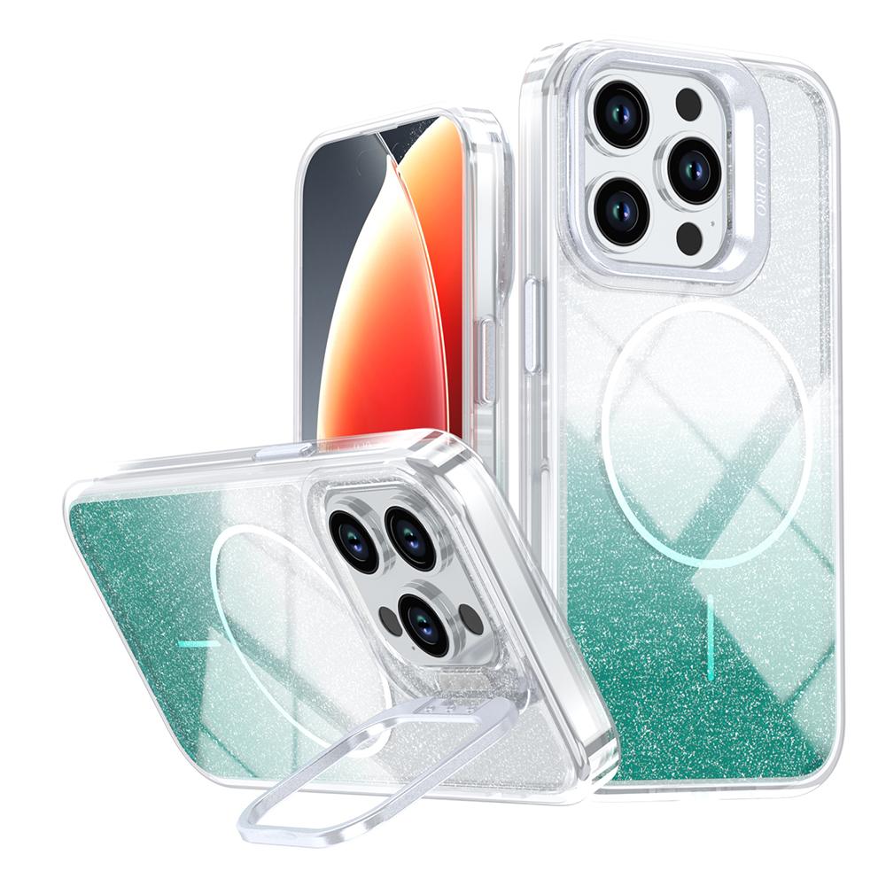 For iPhone 15 Pro Magnetic Case Gradient Glitter Shockproof TPU PC Phone Cover Compatible with MagSafe