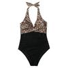 Women Sexy Monokini Halter Sleeveless One-piece Swimsuit Patchwork Color Backless Tummy Control