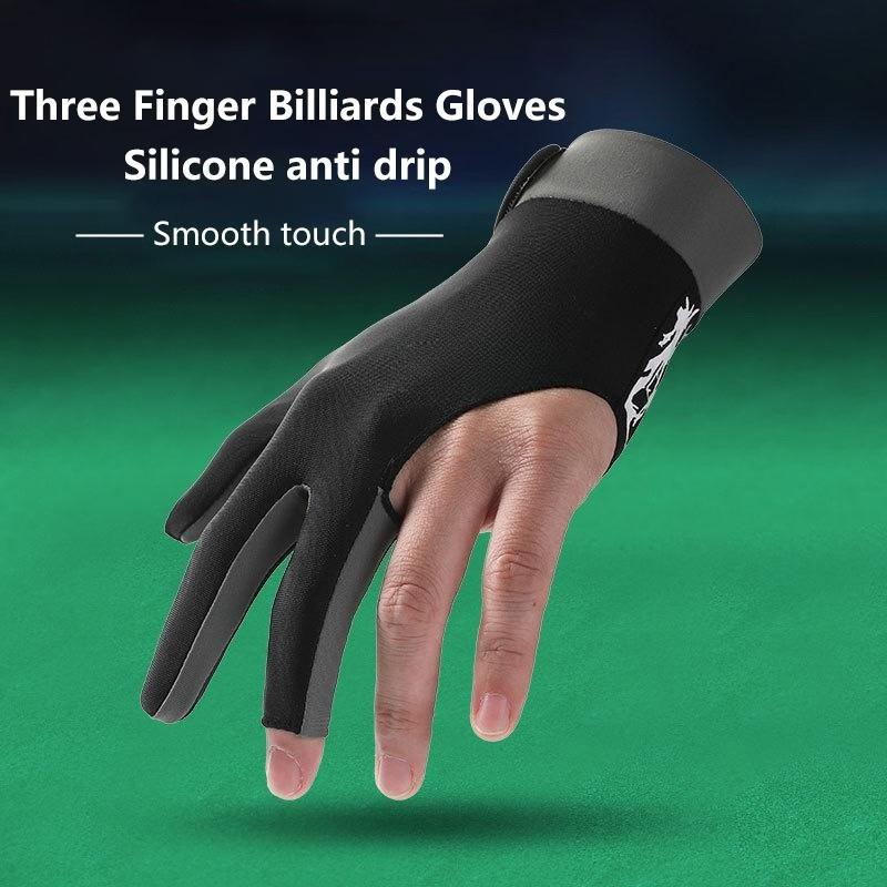 1 шт. Перчатка для бильярда, левая, три пальца, перчатка для бильярда, нескользящие наклейки, эластичные перчатки для тренировок по бильярду, аксессуары