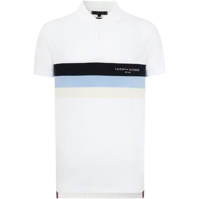 Tommy Hilfiger Хлопковая мужская рубашка-поло с вышивкой, однотонная, с контрастными вставками, приталенная, с коротким рукавом, топ MW0MW30766-YBR