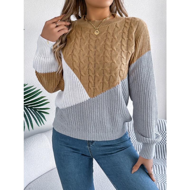 Autumn and Winter Women's Casual Flat Knit Crash Twist Knit Long Sleeve Pullover Sweater