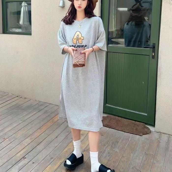 Женское летнее простое платье с короткими рукавами, тонкое, длинное, выше колена, платье для сна с разрезом Lazy People