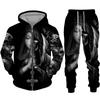 Cool Skull 3D Printed Black Zipper Hoodie Pants Suit Gothic Punk Style Men Women Tracksuit Set 2023 Halloween Streetwear Costume