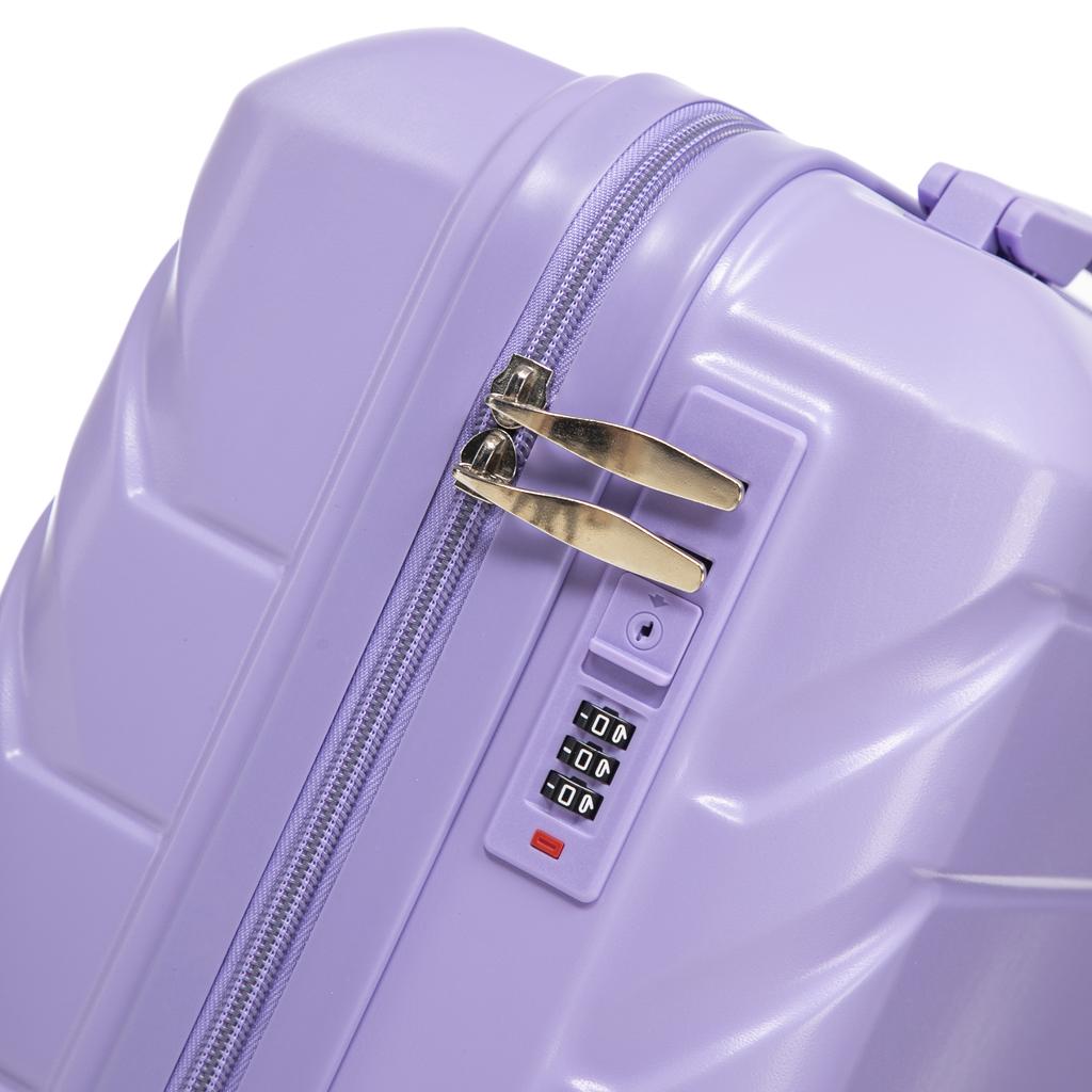 14"/19" 2-piece ABS spinner luggage set with combination lock & 14" cosmetic bag (blue + purple)