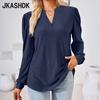 Women's Fashion Casual Spring Autumn Solid Color Print Long Sleeve V-Neck Blouses & Shirts