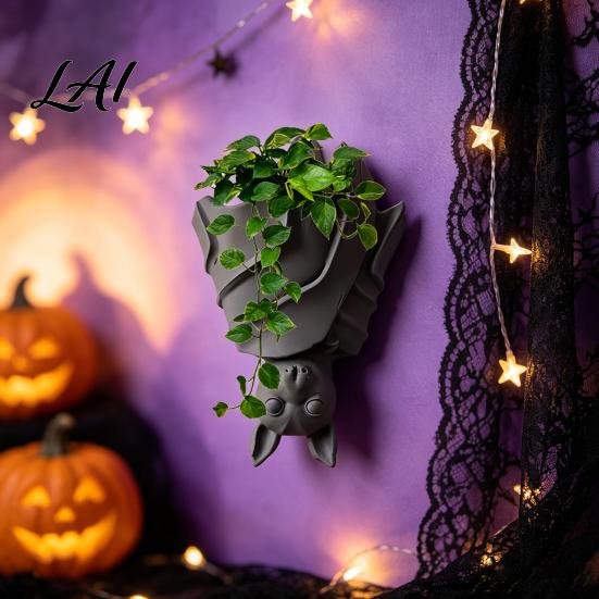 Halloween Plant Container Bat Resin Pot Hanger Gothic Hanging Flower for Garden Theme Decoration Decoration 3D Printed Weatherproof Succulents