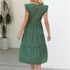 Polka Dot Print Summer Women Long Dress Round Neck Ruffled Sleeveless