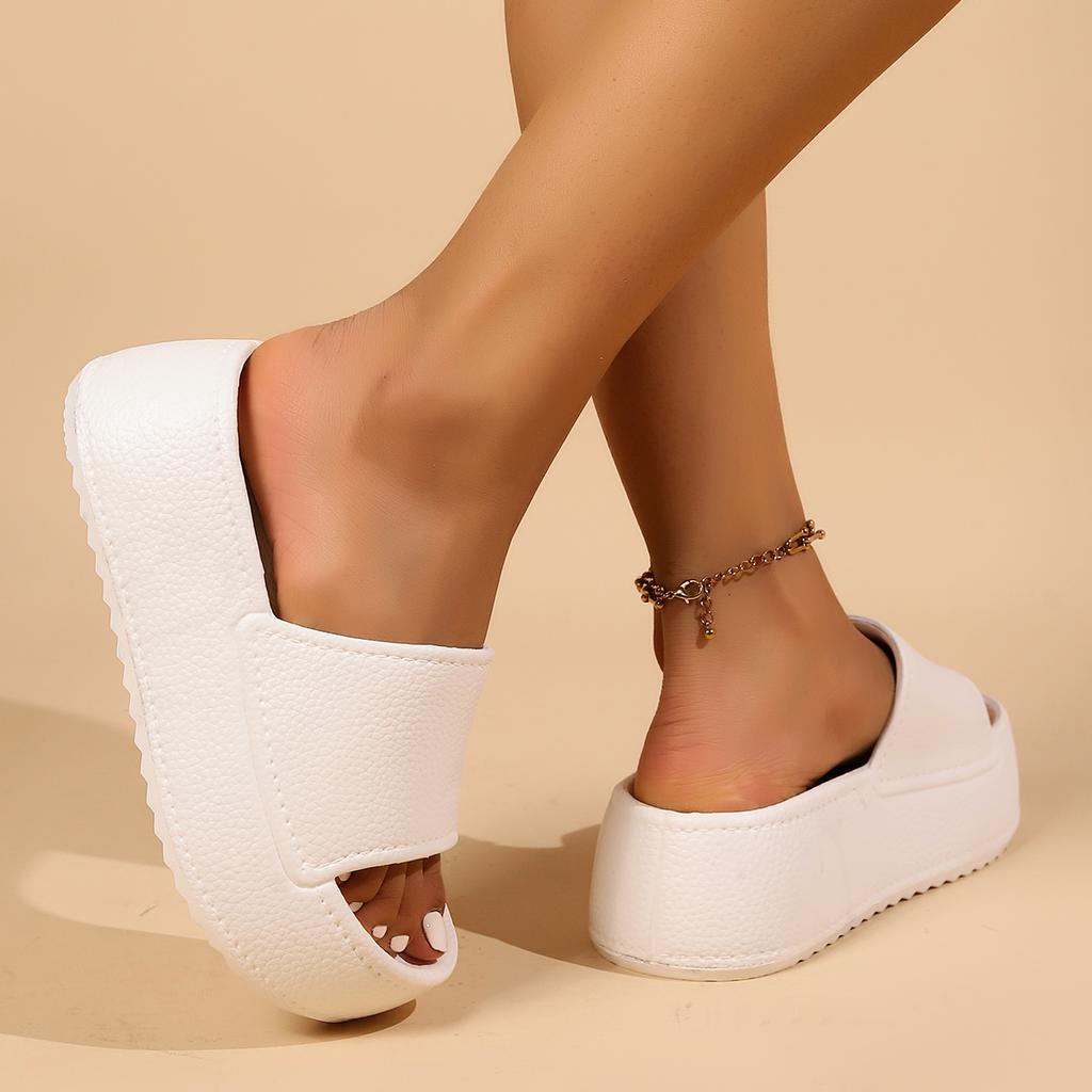 Туфли на платформе женские модные тапочки из искусственной кожи на танкетке женские летние сандалии из ЭВА для дома с мягкой подошвой женские сандалии-слайды