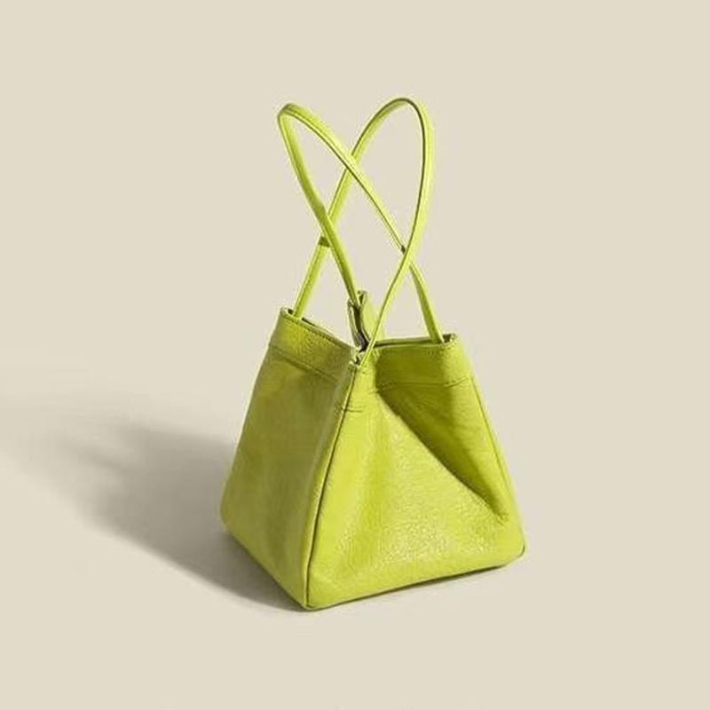 Women Solid Color Small Top Handle Bucket Handbag Vintage PU Leather All-match Chic Tote Bag KTY