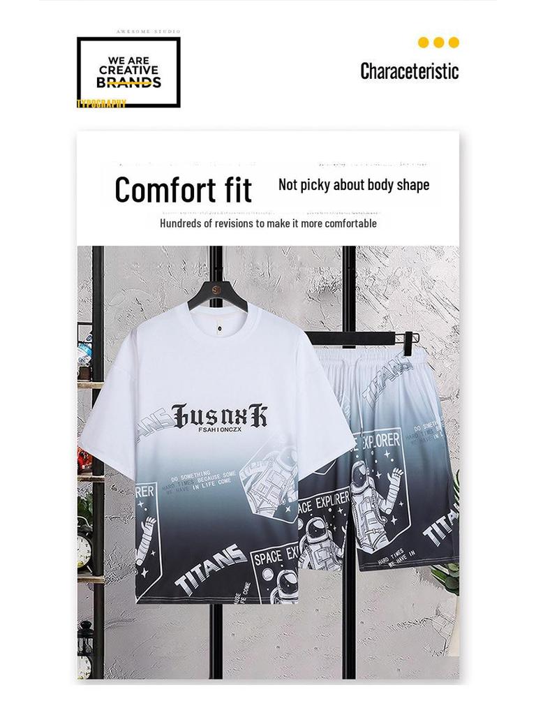 Мужские повседневные спортивные костюмы лето 2024: Короткие рукава + шорты из Ice Silk, новые молодежные стили