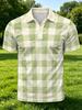 Men'S Outdoor Polo Shirt, Multi-Sizes Available, Green And White Checkered Print, Fashionable Casual Comfortable Top for Hiking And Leisure, Versatile