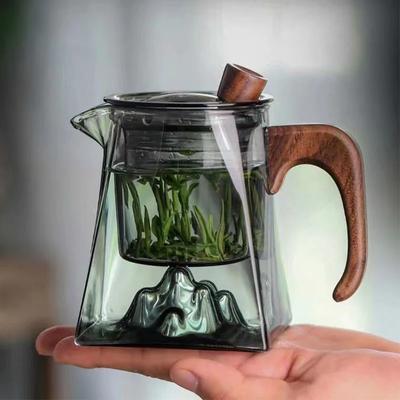500 мл стеклянный чайник с заварочным устройством, деревянная ручка, нагреваемый устойчивый чайник для кунг-фу с крышкой, прозрачный стеклянный чайник для чая пуэр, чайная утварь