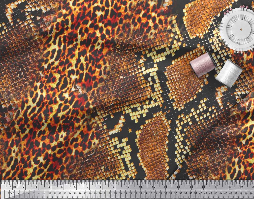 Soimoi Оранжевая японская креп-сатиновая ткань с принтом леопарда и змеиной кожи животных ткань для рукоделия по метрам 42 дюйма