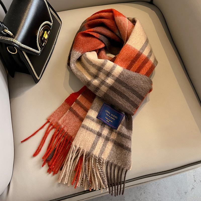 Wool Scarf Women's Autumn and Winter Versatile Red British Plaid Scarf Women's Winter High-end Gift Scarf