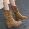 Fashion Suede Women Ankle Boots Chunky Fashion Mid Heels Shoes Winter 2024 New Trend Woman Goth Snow Chelsea Short Leather Botas Mujer