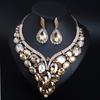 Crystal Gemstone Clavicle Necklace Earrings Set Bridal Banquet Exaggerated Female Accessories