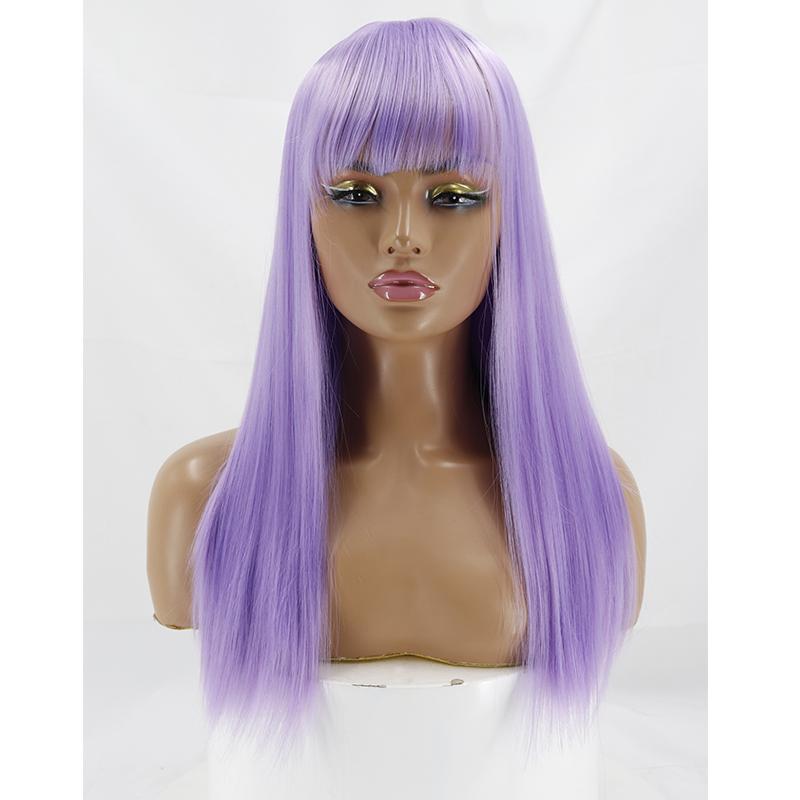 MISS WIG Women Fashion Long Straight Hair with Bangs Gradient Color Heat Resistant Cosplay Wigs Synthetic Fiber Wigs with Bangs