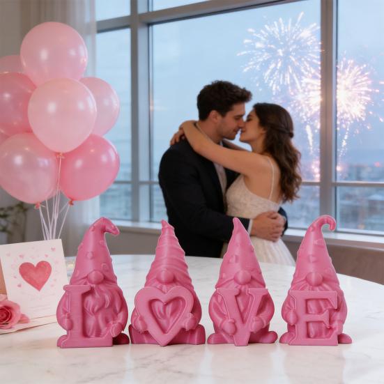 4 шт. фигурка гнома на День святого Валентина, напечатанная на 3D-принтере, настольная скульптура гнома любви, розовый центральный элемент стола для столовой, товары для домашней вечеринки