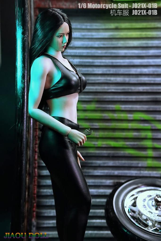 Motorcycle Suit for Scale Figures Sexy Beauty Black Motorcycle Clothes Leather Corset and Pants Set Head and Shoes Not [TOYBARJAPAN] JO-21X-01B 1/6