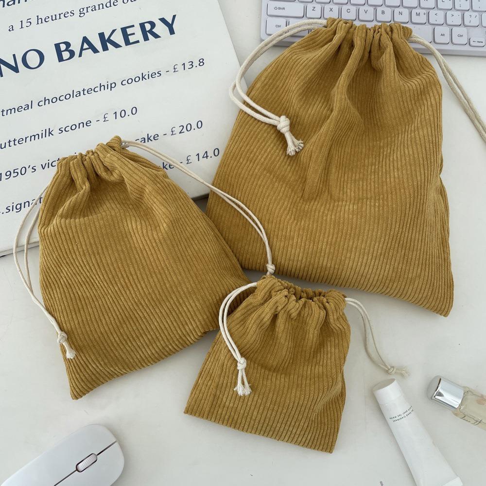 3PCS Solid Color Drawstring Cosmetic Bags Large Capacity Corduroy Gift Storage Bag Drawstring Style Durable Makeup Bag Outdoor