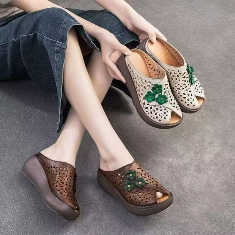 Женские сандалии Birken на толстой подошве с цветочными вырезами, обувь для мамы, нескользящие