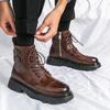FashionWinter Boots Fashion Brown Leather Men's High Motorcycle Boots Men Outdoor Thick Bottom Round Head Waterproof Ankle Boots