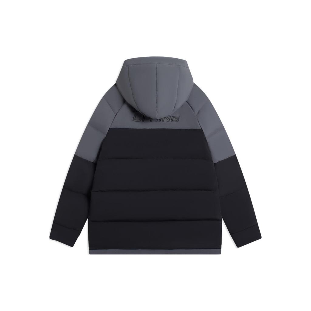 Li Ning Color Block Spliced Loose Casual Sports Down Jacket Men Outwear Cold-Sand-Black AYMS219-2